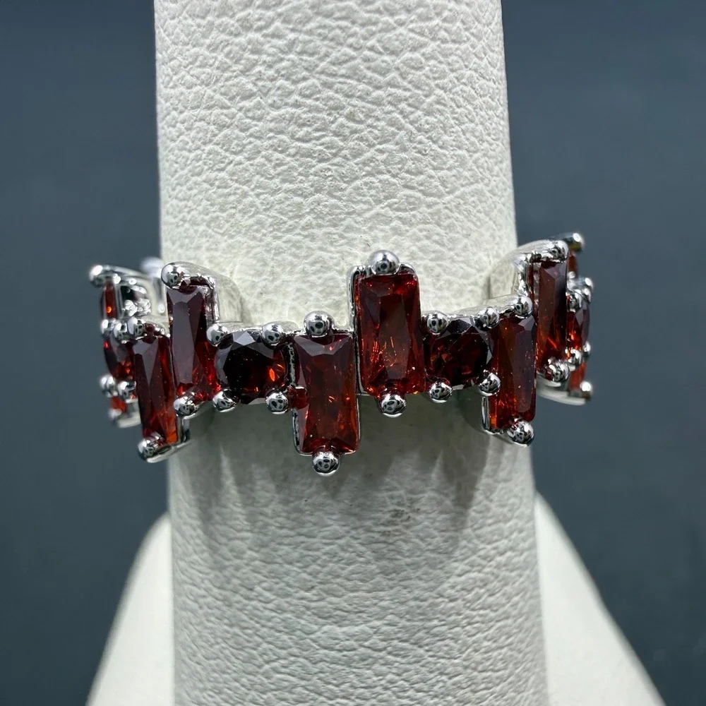Bomb Party Simplistic and Dreamy Size 6 Ring Garnet CZ RBP6770 Rhodium